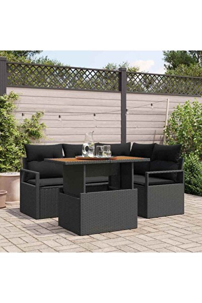 vidaxl Set de canapele pentru gradina 5 pcs Negru Rattan poli