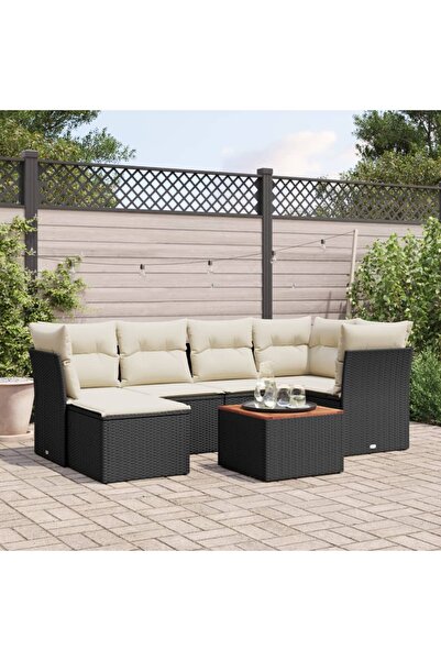 vidaxl Set canapele de gradina cu perne, 7 piese, negru, poliratan