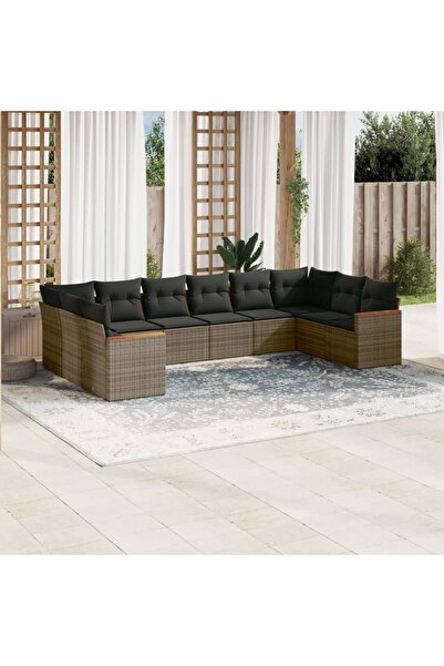 vidaxl Set mobilier de gradina cu perne, 10 piese, gri, poliratan