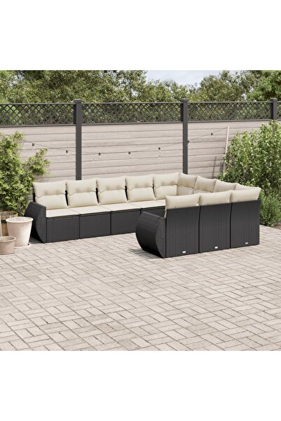 vidaxl Set canapele de gradina cu perne, 10 piese, negru, poliratan