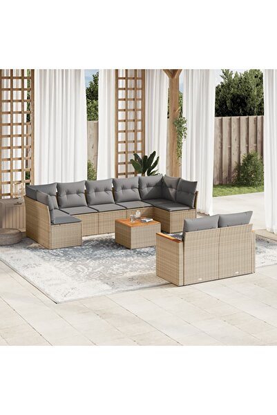 vidaxl Set canapele de gradina, 10 piese, cu perne, bej, poliratan