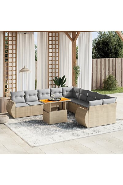 vidaxl Set canapele de gradina cu perne, 11 piese, bej, poliratan