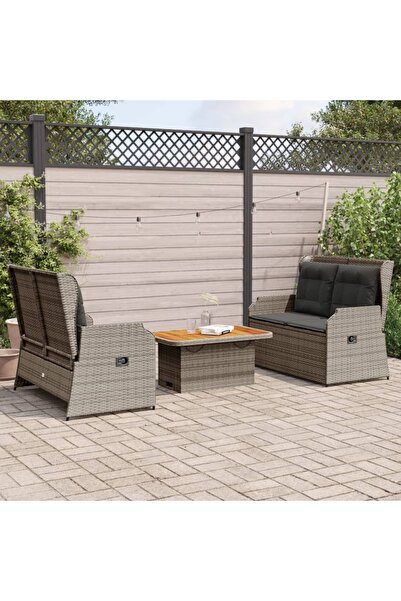 vidaxl Set mobilier de gradina cu perne, 3 piese, gri, poliratan