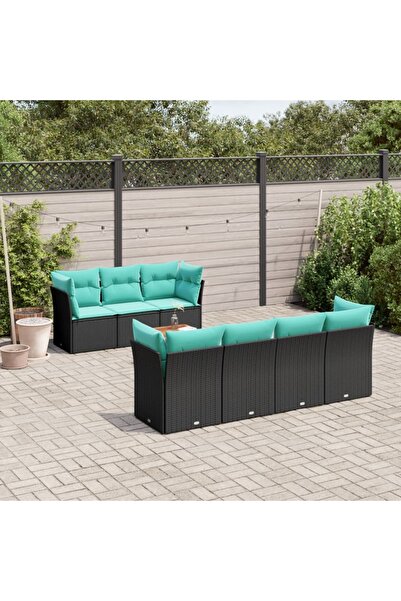 vidaxl Set canapele de gradina cu perne, 8 piese, negru, poliratan