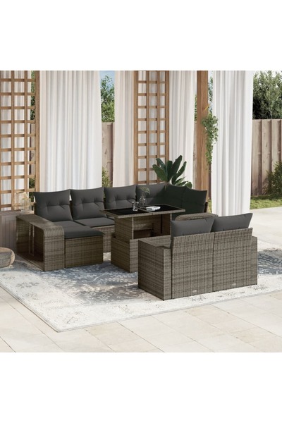 vidaxl Set canapele de gradina cu perne, 11 piese, gri, poliratan