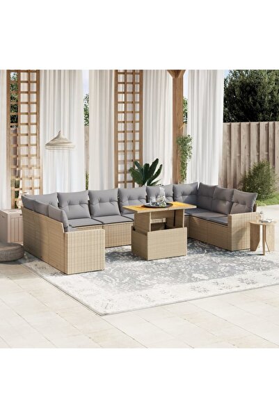 vidaxl Set canapele de gradina cu perne, 11 piese, bej, poliratan