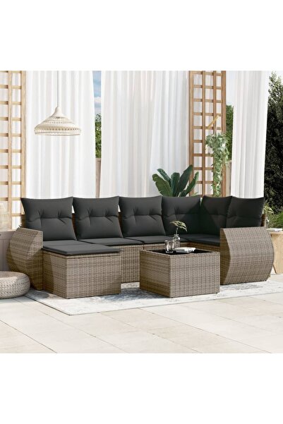 vidaxl Set canapele de gradina, 7 piese, cu perne, gri, poliratan