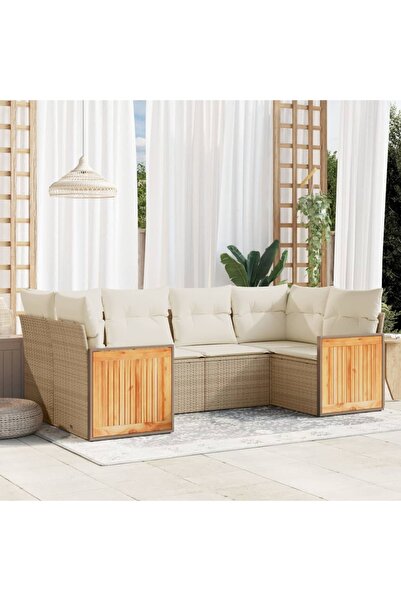 vidaxl Set canapele de gradina cu perne, 6 piese, bej, poliratan