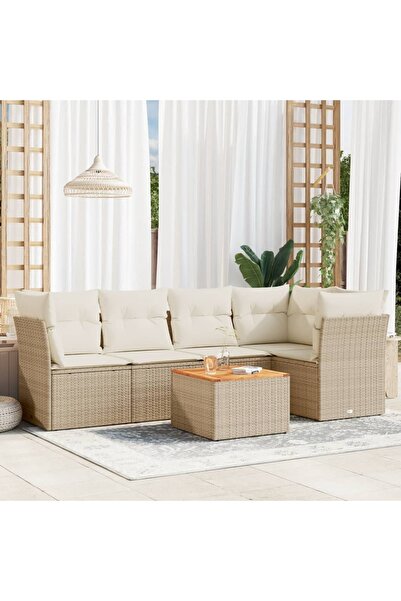 vidaxl Set canapele de gradina cu perne, 6 piese, bej, poliratan