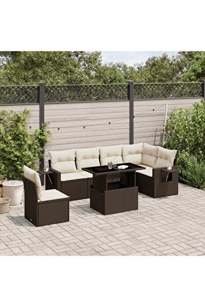 vidaxl Set canapele de gradina cu perne, 7 piese, maro, poliratan