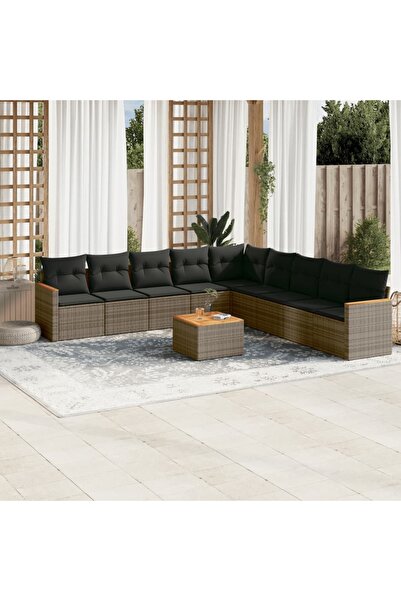 vidaxl Set mobilier de gradina cu perne, 10 piese, gri, poliratan