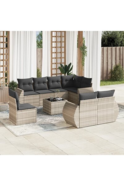 vidaxl Set canapele de gradina cu perne, 9 piese gri deschis poliratan