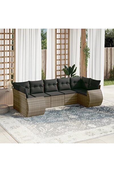 vidaxl Set canapele de gradina, 7 piese, cu perne, gri, poliratan