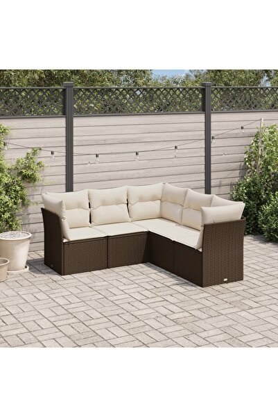 vidaxl Set canapele de gradina cu perne, 5 piese, maro, poliratan