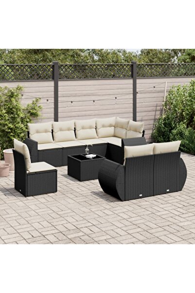 vidaxl Set mobilier de gradina cu perne, 9 piese, negru, poliratan