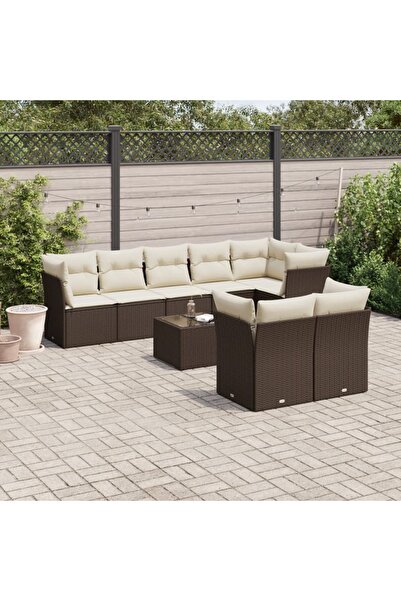 vidaxl Set canapele de gradina cu perne, 9 piese, maro, poliratan
