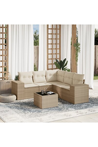 vidaxl Set canapele de gradina cu perne, 6 piese, bej, poliratan