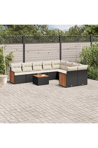 vidaxl Set canapele de gradina cu perne, 10 piese, negru, poliratan