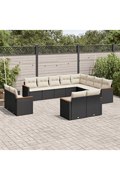 vidaxl Set canapele de gradina, 12 piese, cu perne, negru, poliratan
