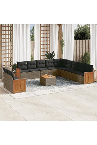 vidaxl Set canapea de gradina cu perne, 12 piese, gri, poliratan