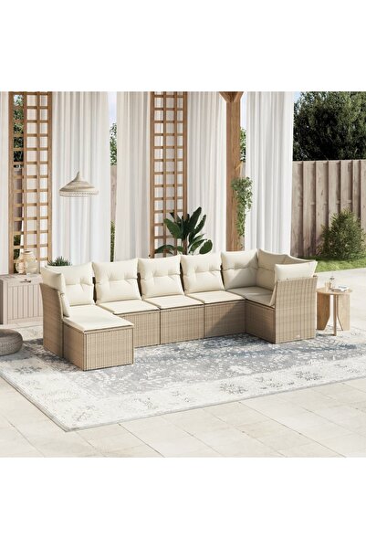 vidaxl Set canapele de gradina, 7 piese, cu perne, bej, poliratan