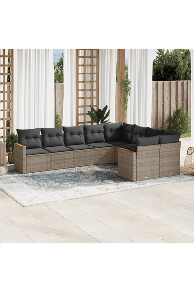 vidaxl Set canapele de gradina, 9 piese, cu perne, gri, poliratan