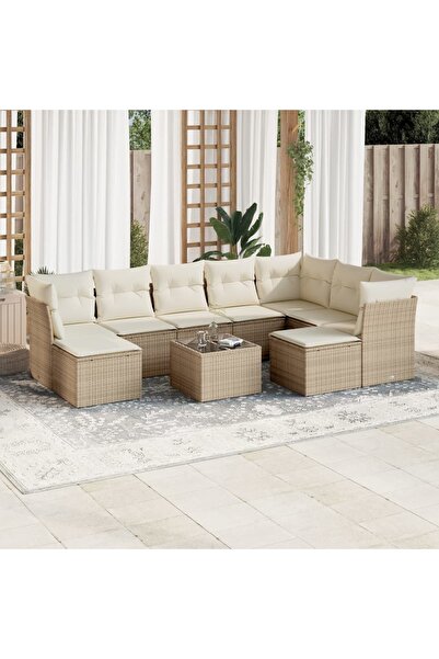vidaxl Set canapele de gradina cu perne, 10 piese, bej, poliratan