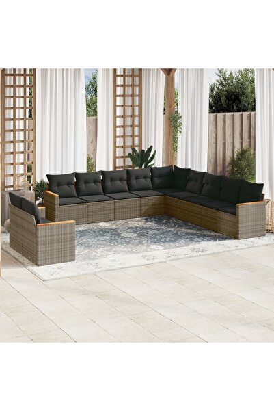 vidaxl Set canapele de gradina cu perne, 11 piese, gri, poliratan
