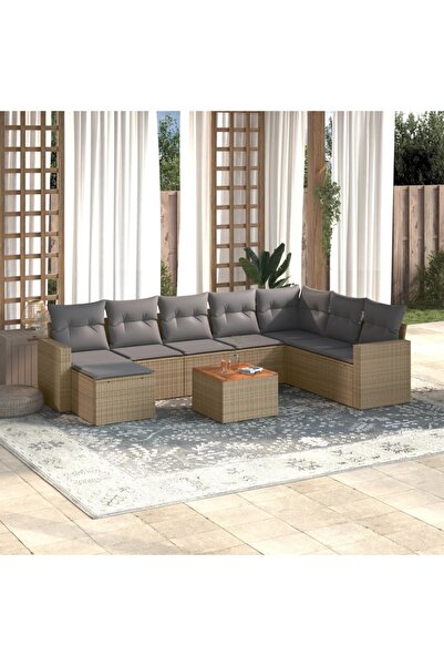 vidaxl Set canapele de gradina, 9 piese, cu perne, bej, poliratan