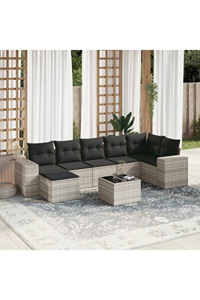 vidaxl Set mobilier de gradina cu perne, 8 piese gri deschis poliratan
