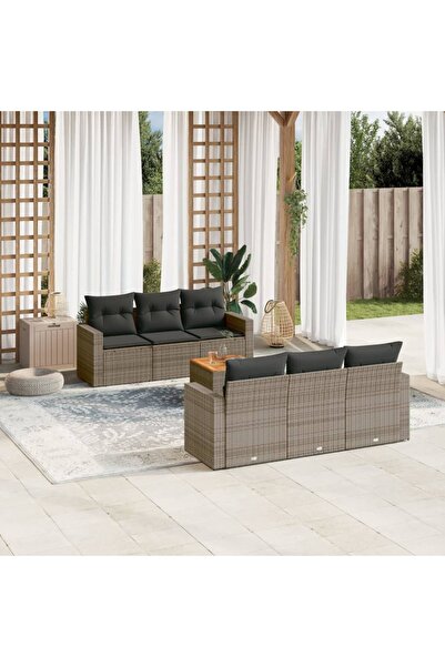 vidaxl Set canapele de gradina, 7 piese, cu perne, gri, poliratan