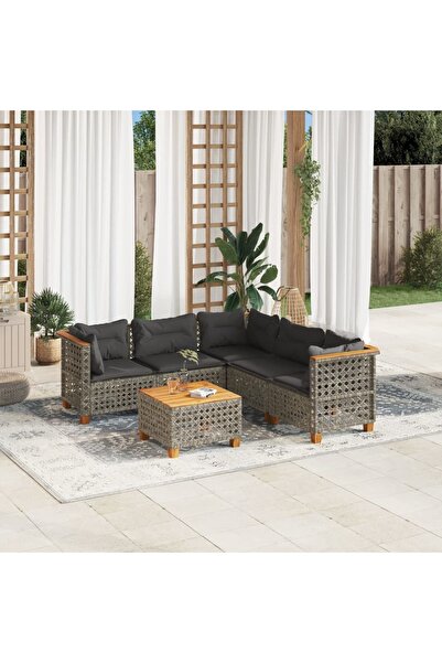 vidaxl Set mobilier gradina cu perne, 6 piese, gri, poliratan