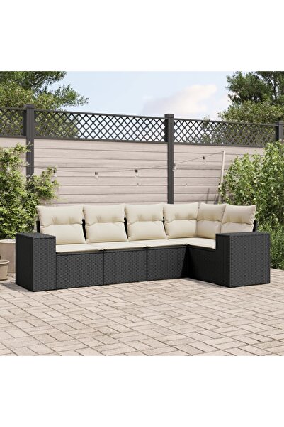 vidaxl Set mobilier de gradina cu perne, 5 piese, negru, poliratan