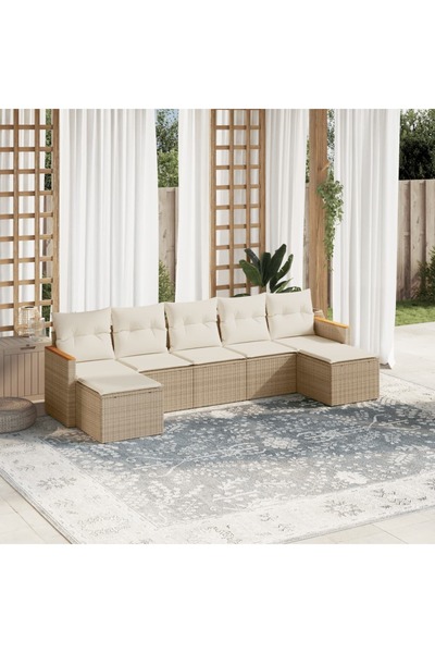 vidaxl Set canapele de gradina, 7 piese, cu perne, bej, poliratan