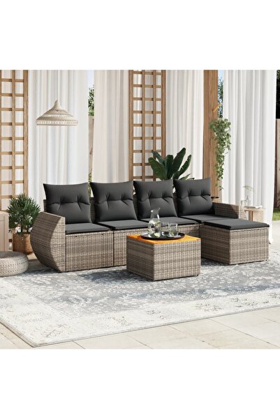 vidaxl Set mobilier gradina cu perne, 6 piese, gri, poliratan