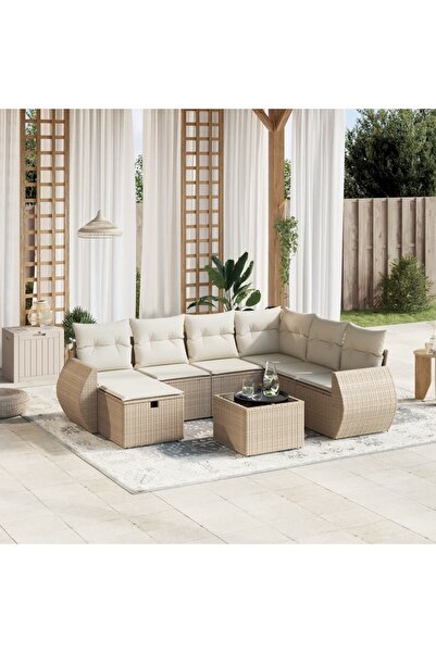 vidaxl Set canapele de gradina, 8 piese, cu perne, bej, poliratan