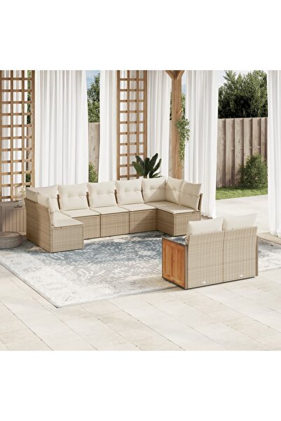 vidaxl Set canapele de gradina, 9 piese, cu perne, bej, poliratan