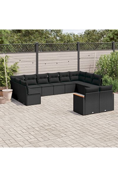 vidaxl Set canapele de gradina, 12 piese, cu perne, negru, poliratan
