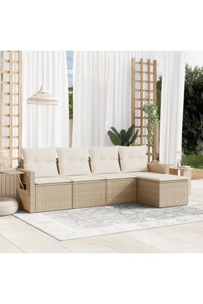 vidaxl Set canapele de gradina cu perne, 5 piese, bej, poliratan