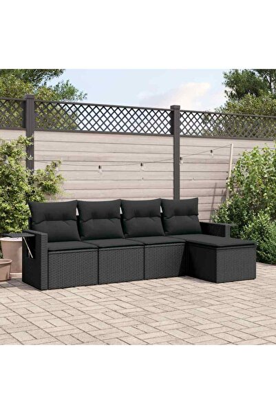 vidaxl Set mobilier de gradina cu perne, 5 piese, negru, poliratan