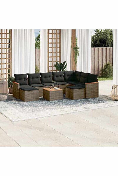 vidaxl Set mobilier de gradina cu perne, 10 piese, gri, poliratan