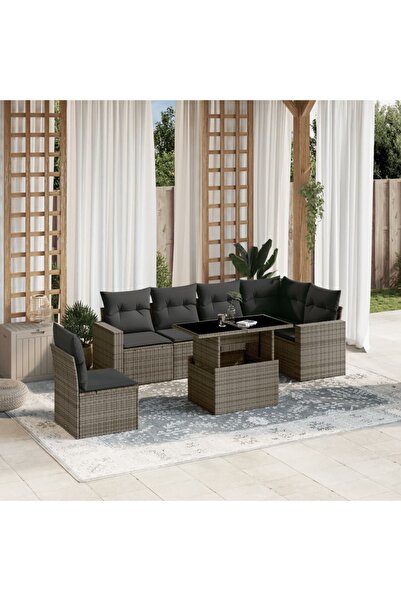 vidaxl Set canapele de gradina, 7 piese, cu perne, gri, poliratan