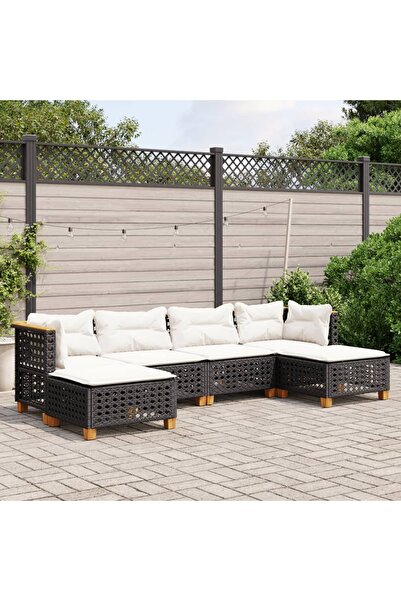 vidaxl Set mobilier de gradina cu perne, 6 piese, negru, poliratan