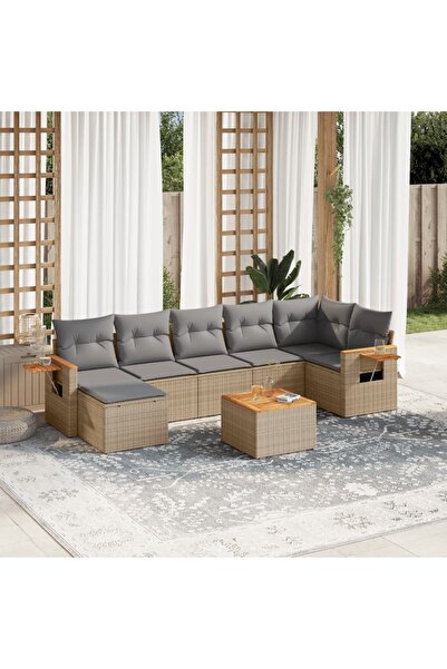 vidaxl Set canapele de gradina, 8 piese, cu perne, bej, poliratan