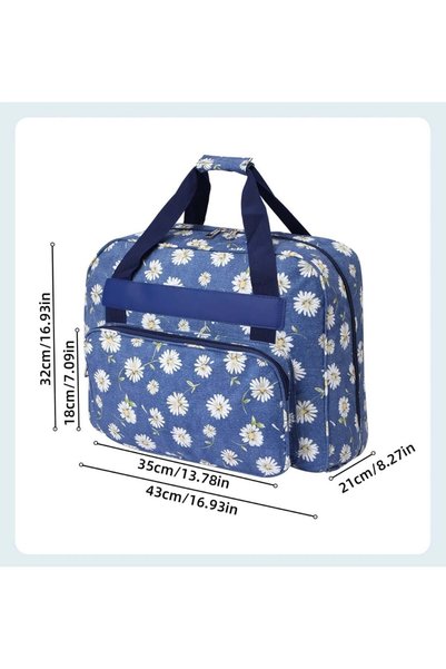 iğne izi Dikiş Makinesi Taşıma Çantası Mavi Papatya Desenli– Trolley Pocketli
