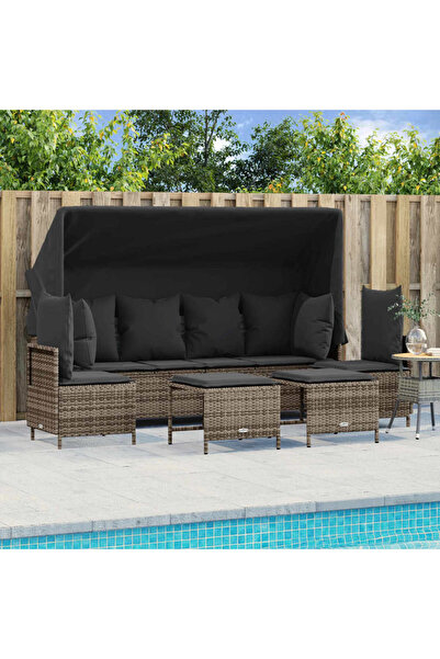 vidaxl Set canapea de gradina cu perne, 5 piese, gri, poliratan
