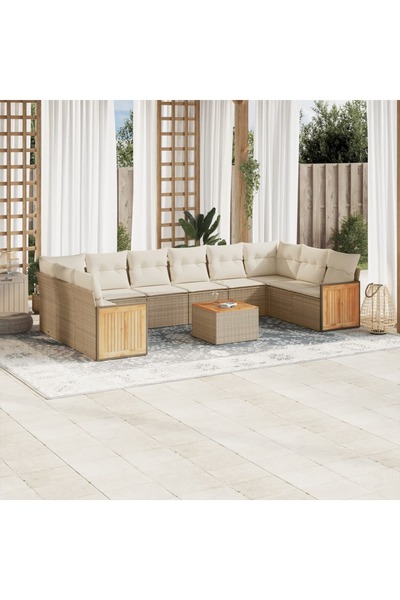 vidaxl Set canapele de gradina cu perne, 11 piese, bej, poliratan