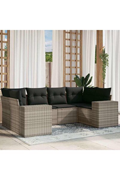 vidaxl Set canapele de gradina cu perne, 6 piese gri deschis poliratan