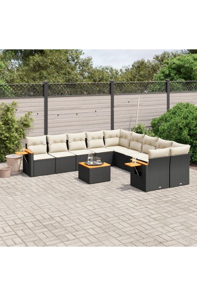 vidaxl Set canapele de gradina cu perne, 11 piese, negru, poliratan