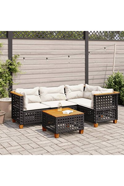 vidaxl Set mobilier de gradina cu perne, 5 piese, negru, poliratan